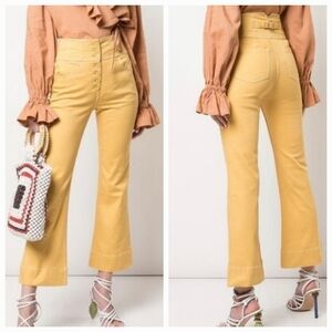 Ulla Johnson Ellis Mustard Retro Hippie Exposed Button Fly Flare Jeans Sz 10